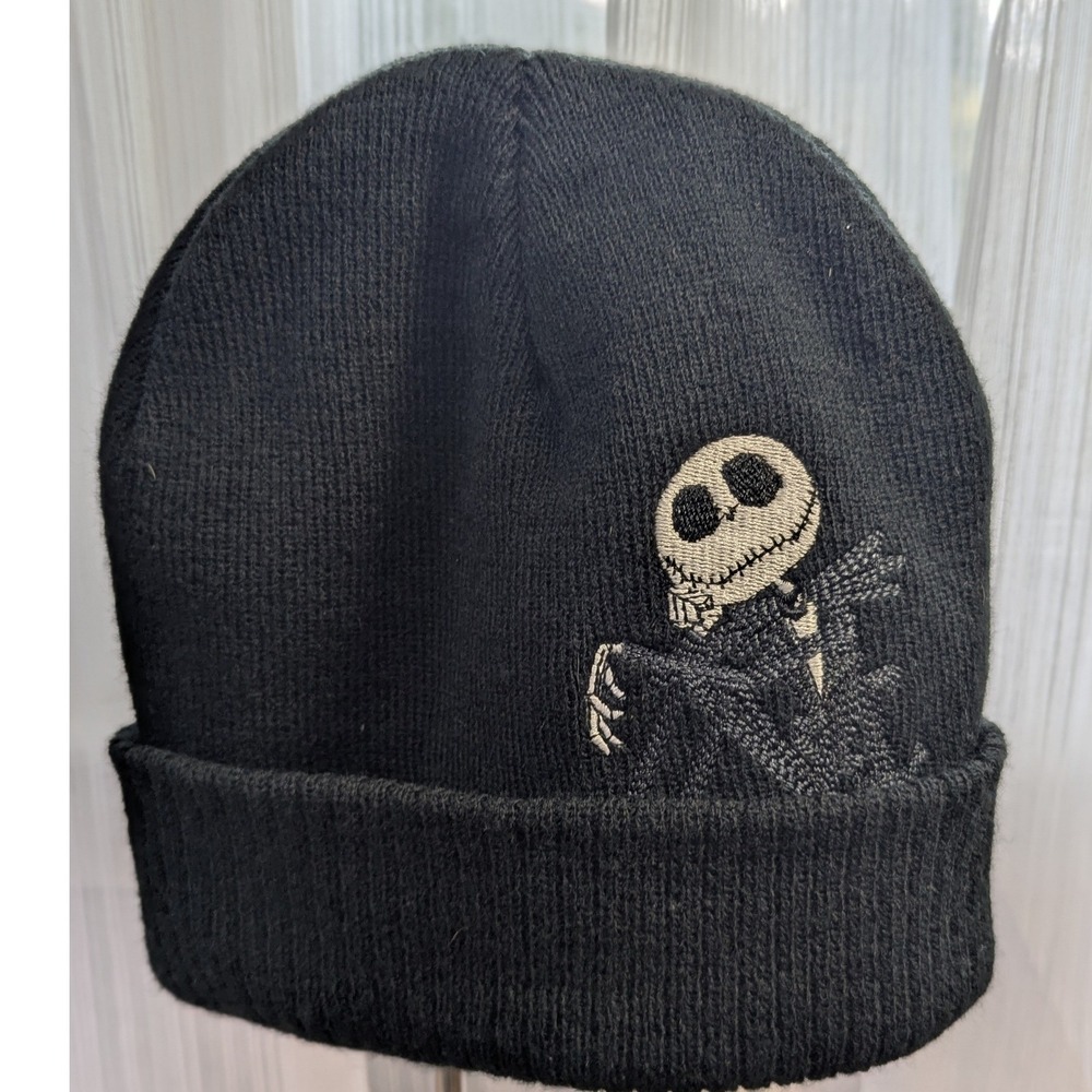 Disney Nightmare Before Christmas Jack Skellington‎ Black Cuffed Beanie Hat Knit